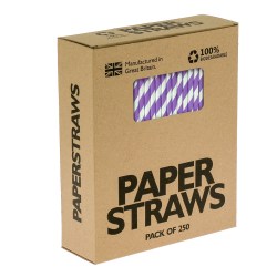 Purple & White Stripe Paper Drinking Straws (250)